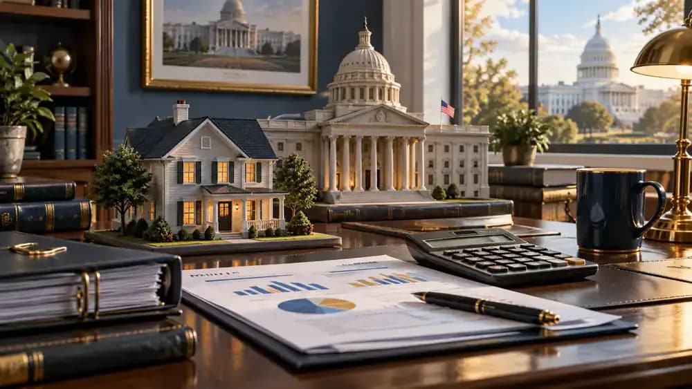 House near a government building representing property taxation