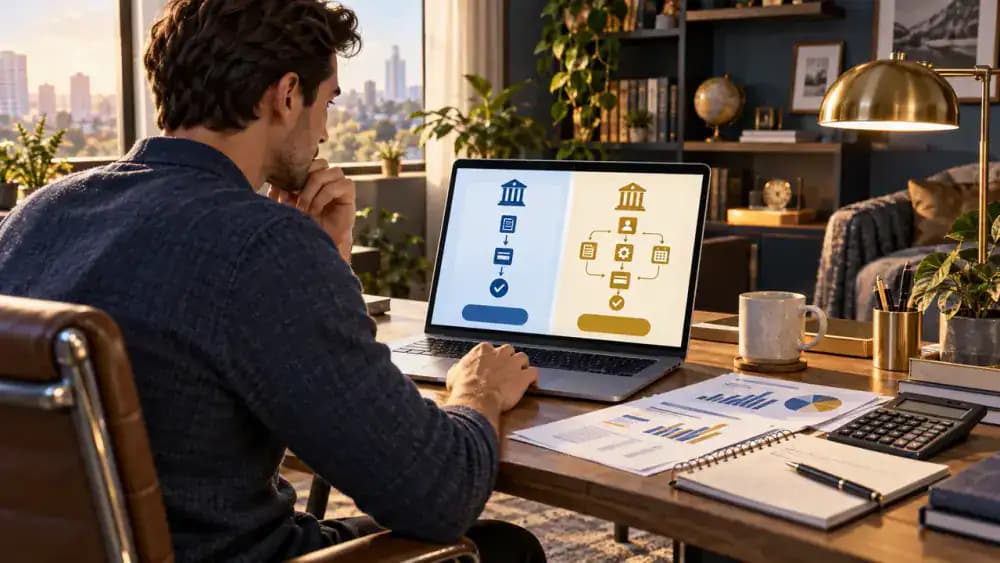 Two financial institutions using different transaction workflows