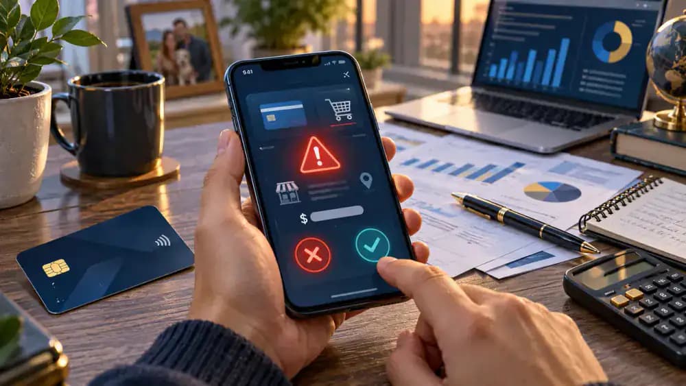 Smartphone showing an immediate suspicious transaction alert