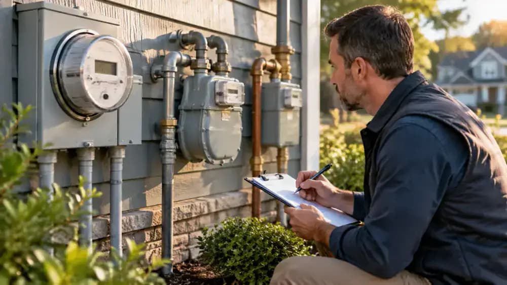 Utility meters outside a residential property showing household services