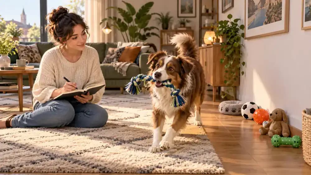 Owner using a special tug toy during a dog training session