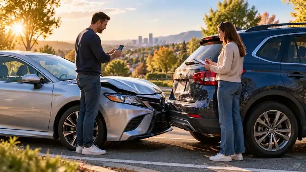 Two cars stopped beside a road after a collision, illustrating potential automobile liability exposure.