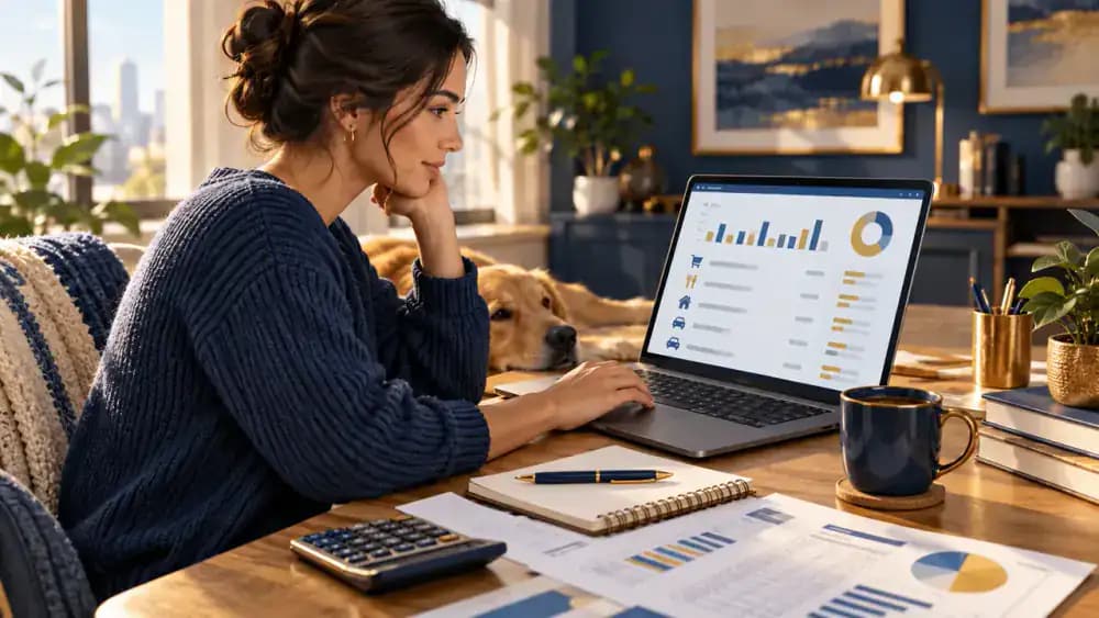 Consumer performing a weekly review of banking transactions