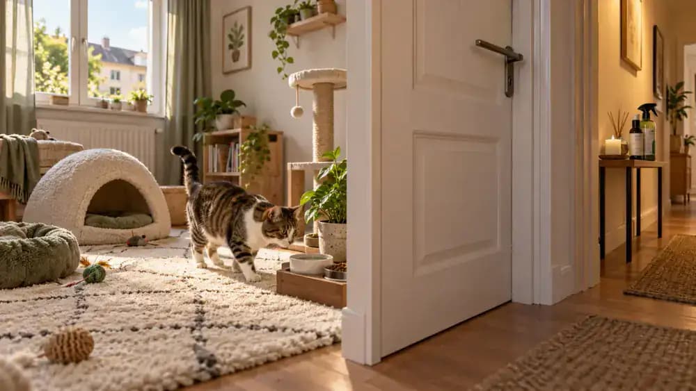 Neutral cat starter room without candles diffusers or scented products