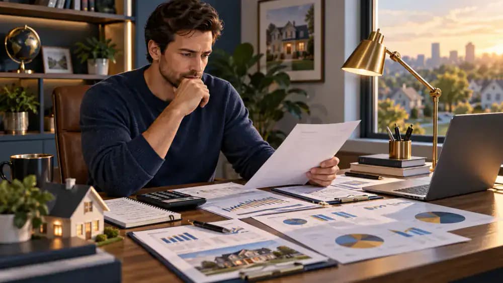 Person analyzing financial risk with mortgage documents
