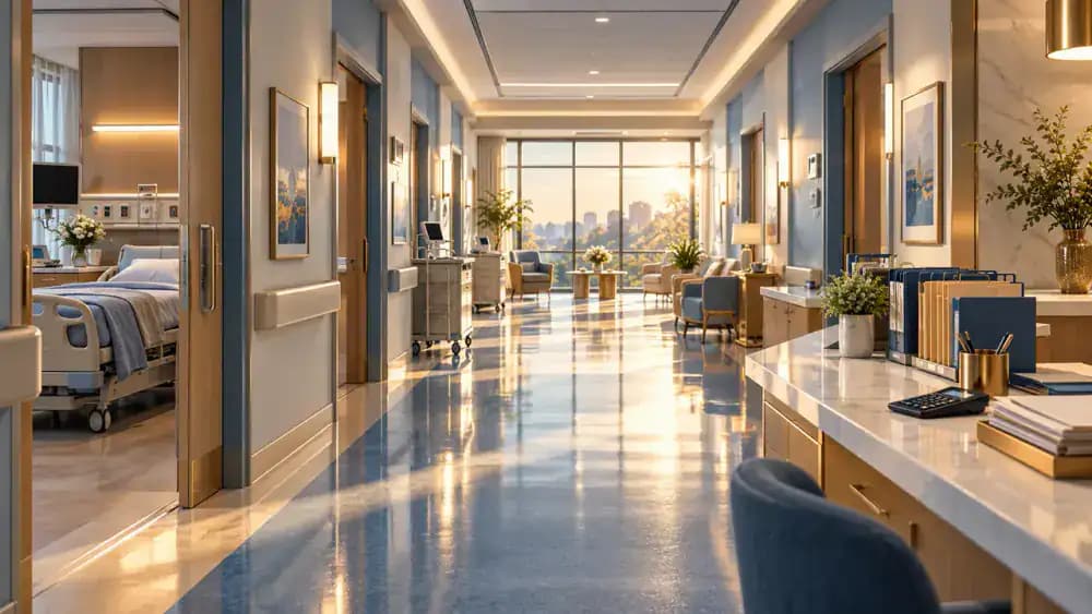 Quiet hospital corridor representing the extensive costs that can follow a serious injury.
