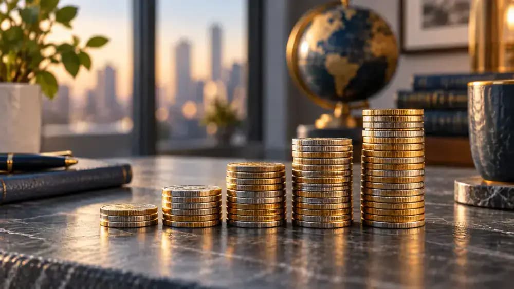 Stacks of coins increasing in height to illustrate accumulated whole life cash value.