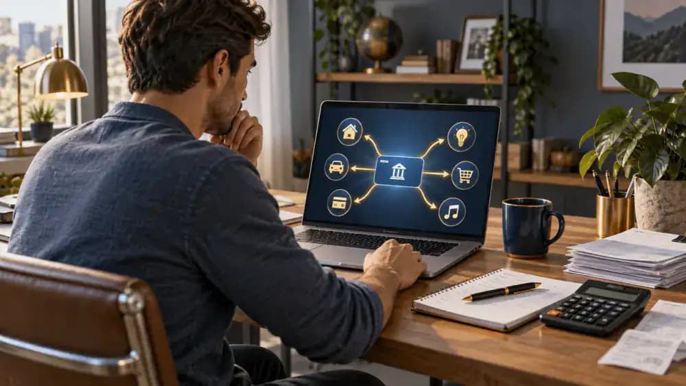 Multiple payment icons leaving a bank account