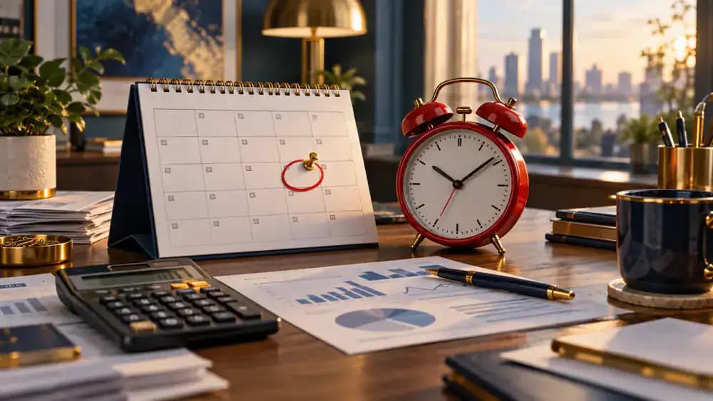 Overdue billing calendar with warning-colored clock