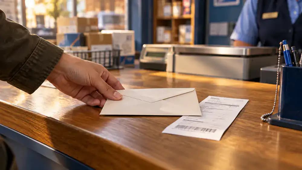 Mail delivery receipt beside a clock and calendar