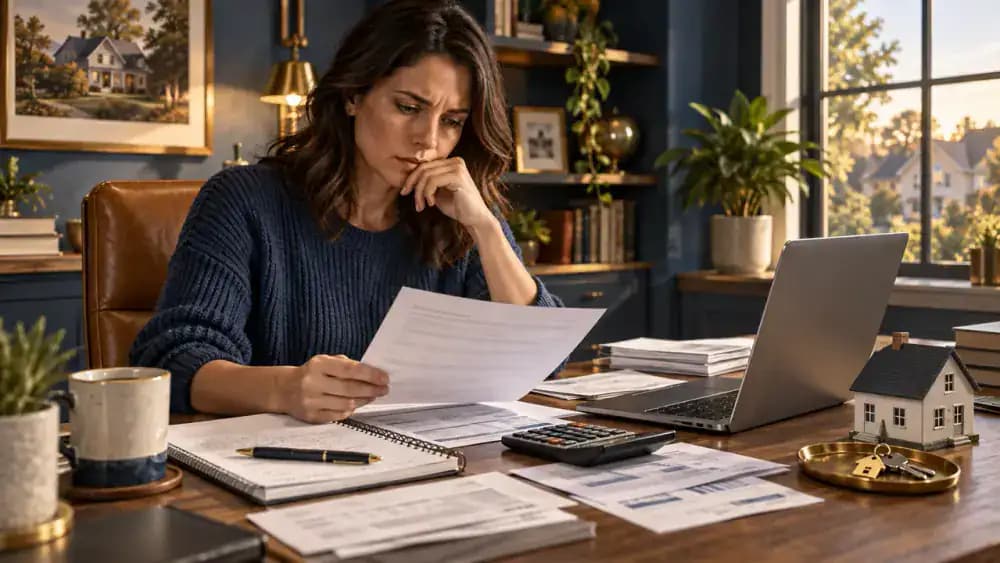 Homeowner reviewing a budget plan to avoid financial stress