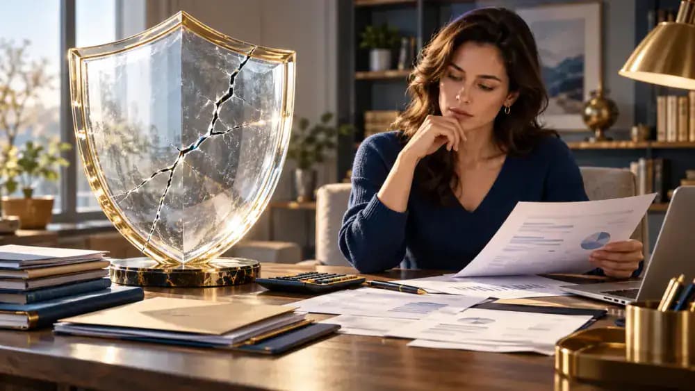 A delicate glass shield with a visible crack, symbolizing the limitations of standard insurance protection.