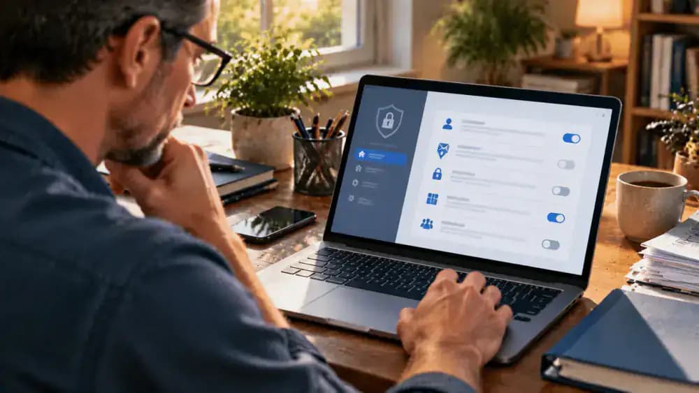 Person reviewing privacy choices on a laptop at a desk.