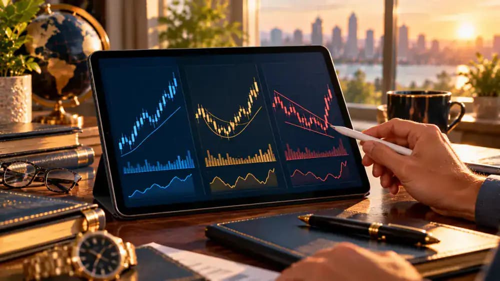 Three distinct market chart patterns illustrating different indexed annuity interest crediting methods.