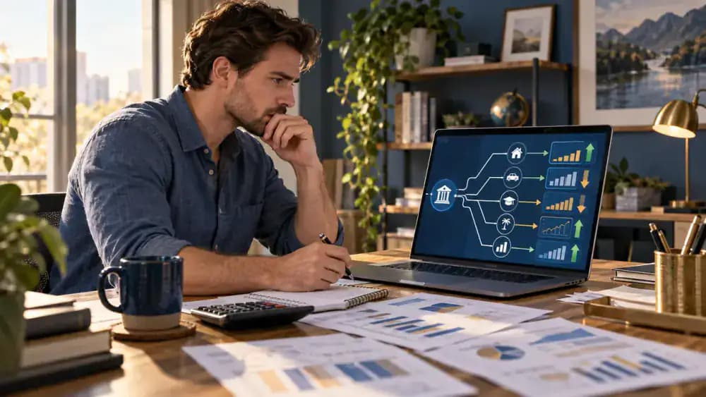 Confused consumer examining a banking timeline with a purchase approval followed by a negative account balance.
