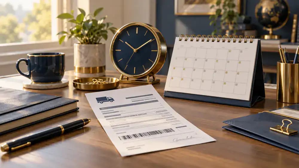 Investigator reviewing a financial file beside a stopwatch