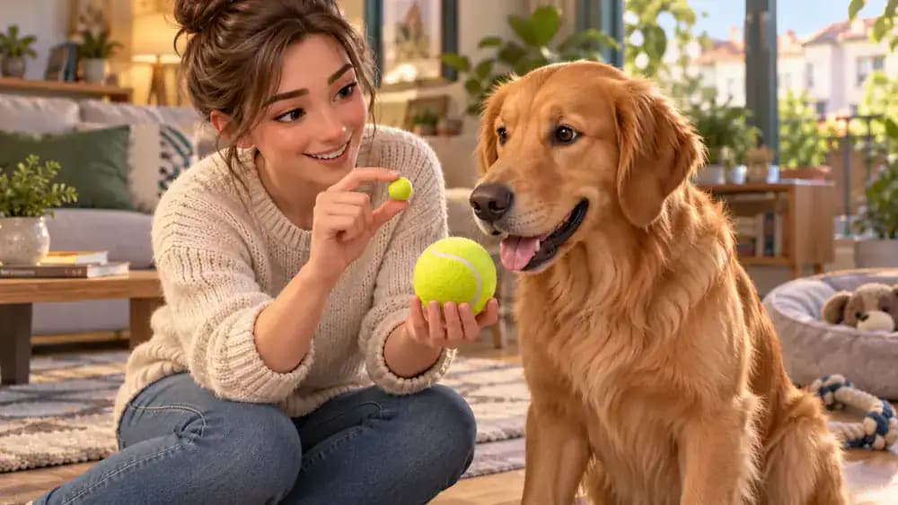 Dog succeeding with a simple treat puzzle after ignoring a harder one