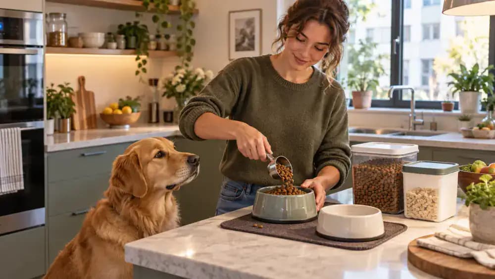 Owner using approved regular kibble for a dog on a special diet