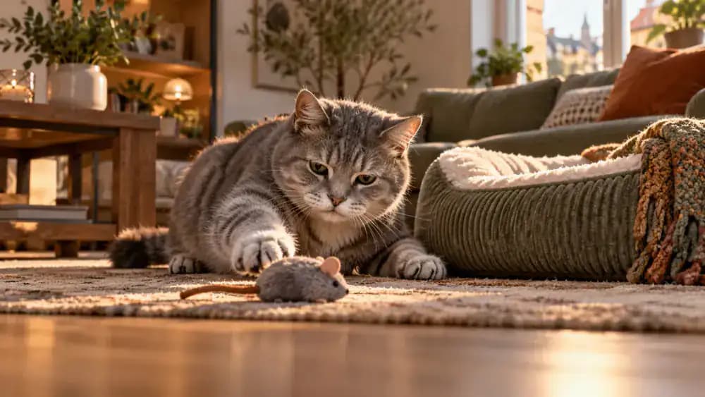 Kitten playing with a wand toy away from human hands