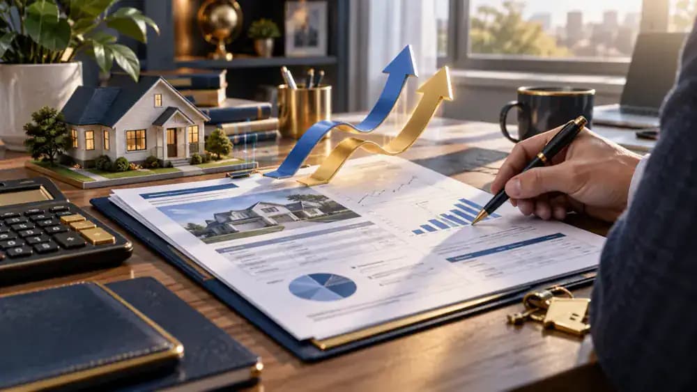 Mortgage papers with arrows showing future changes
