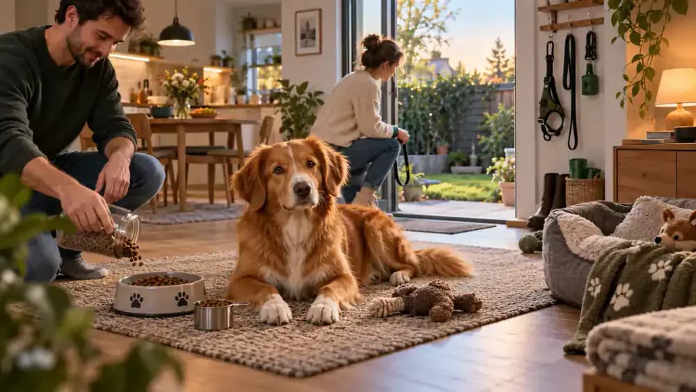 Dog following a simple routine of meals, walks, naps, and bedtime