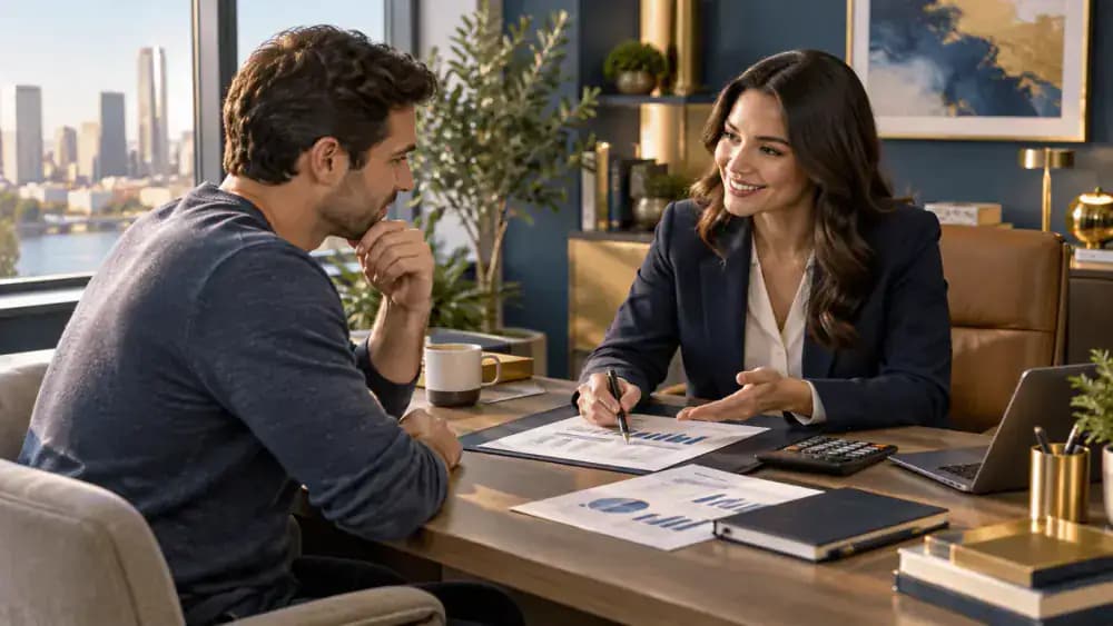 Customer discussing transaction processing and overdraft policies with a bank representative.