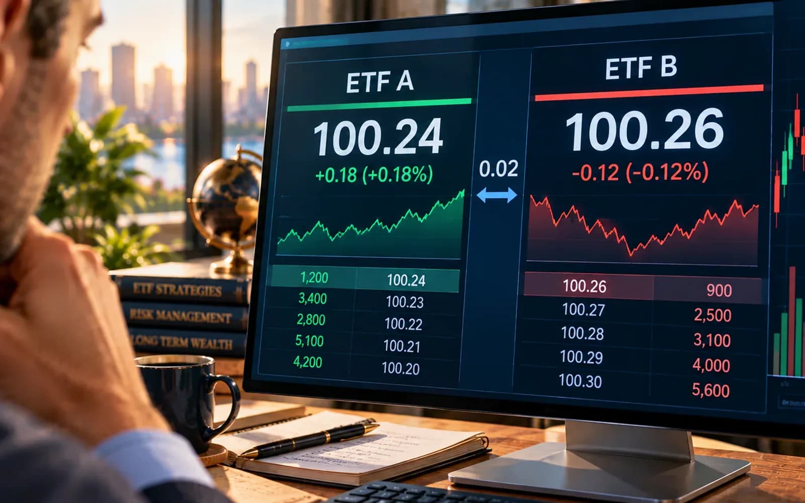 ETF bid and ask prices shown on a trading screen
