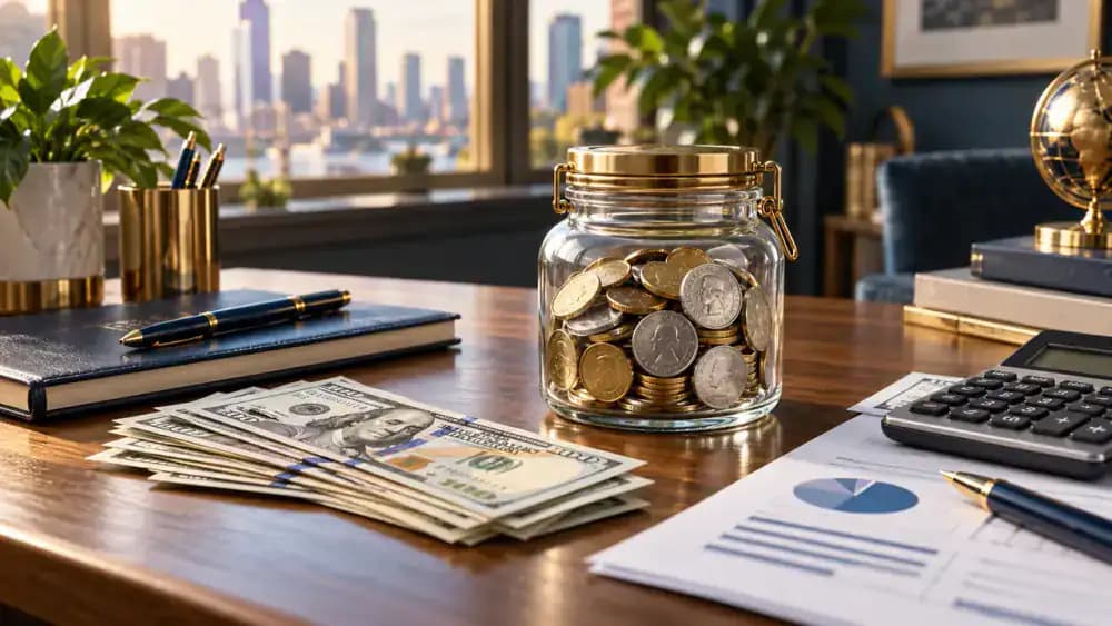 Emergency savings jar protected beneath a transparent shield