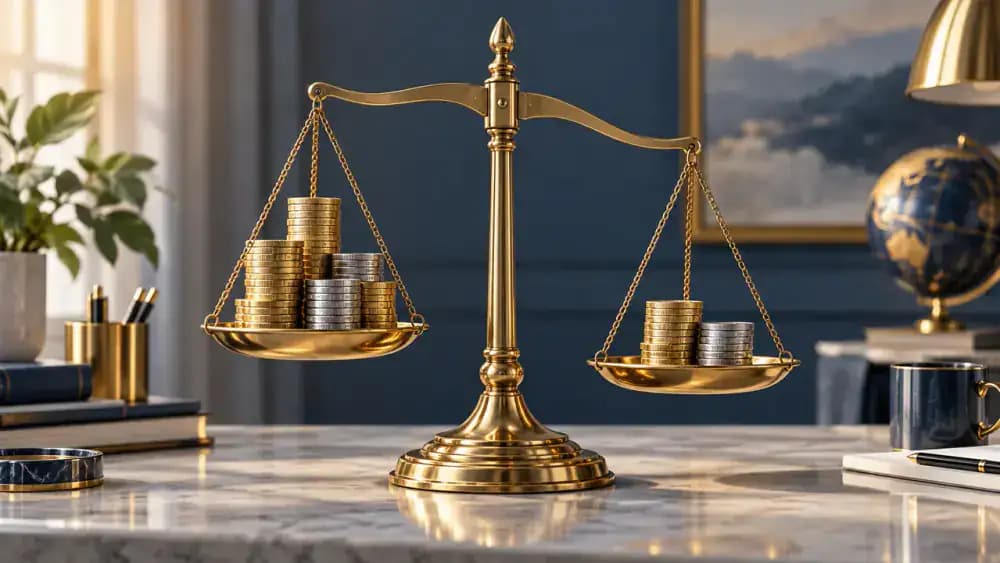 Balanced scale with coins illustrating the premium differences between insurance types.
