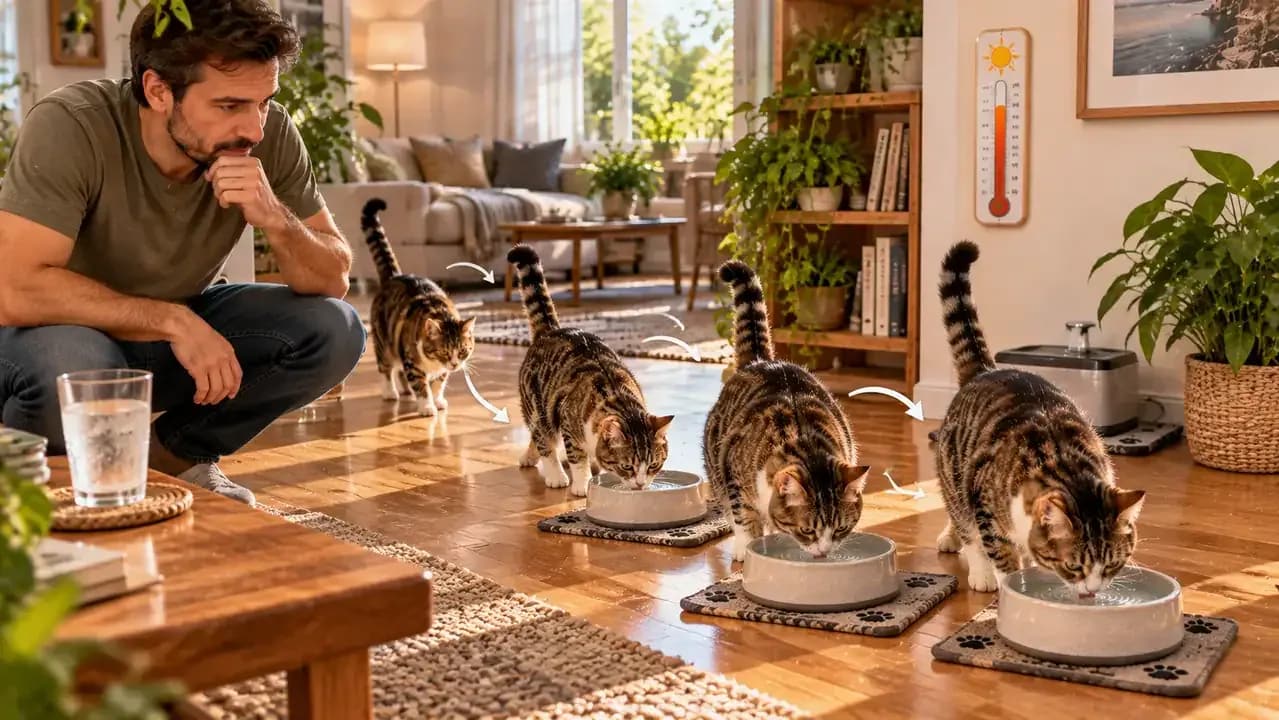 Owner noticing and recording a cat making unusually frequent visits to its water bowl