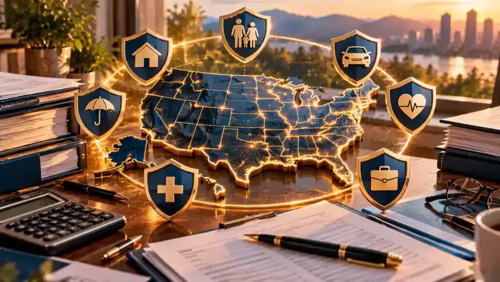 Map of the United States surrounded by protective shields representing state insurance guaranty associations.