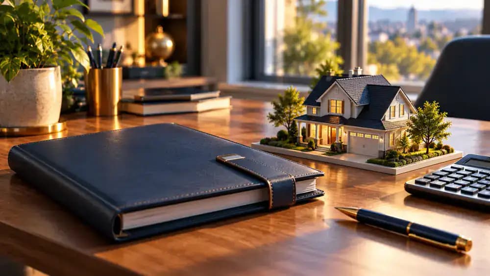 Insurance folder beside a miniature house, illustrating the distinction between umbrella liability protection and property coverage.