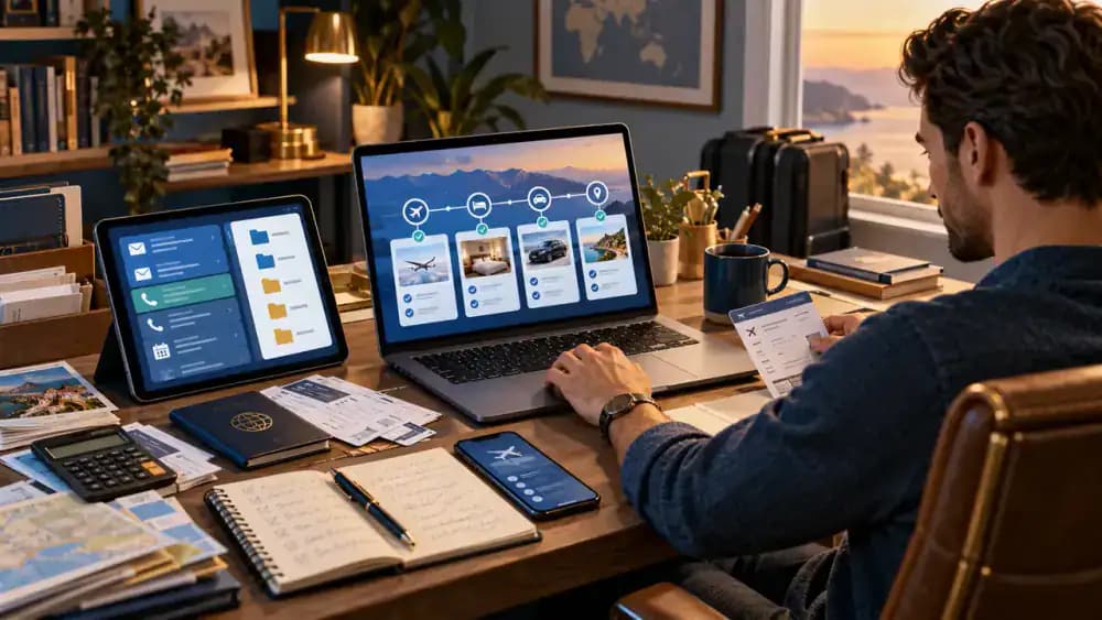 Traveler keeping organized records of customer service contacts