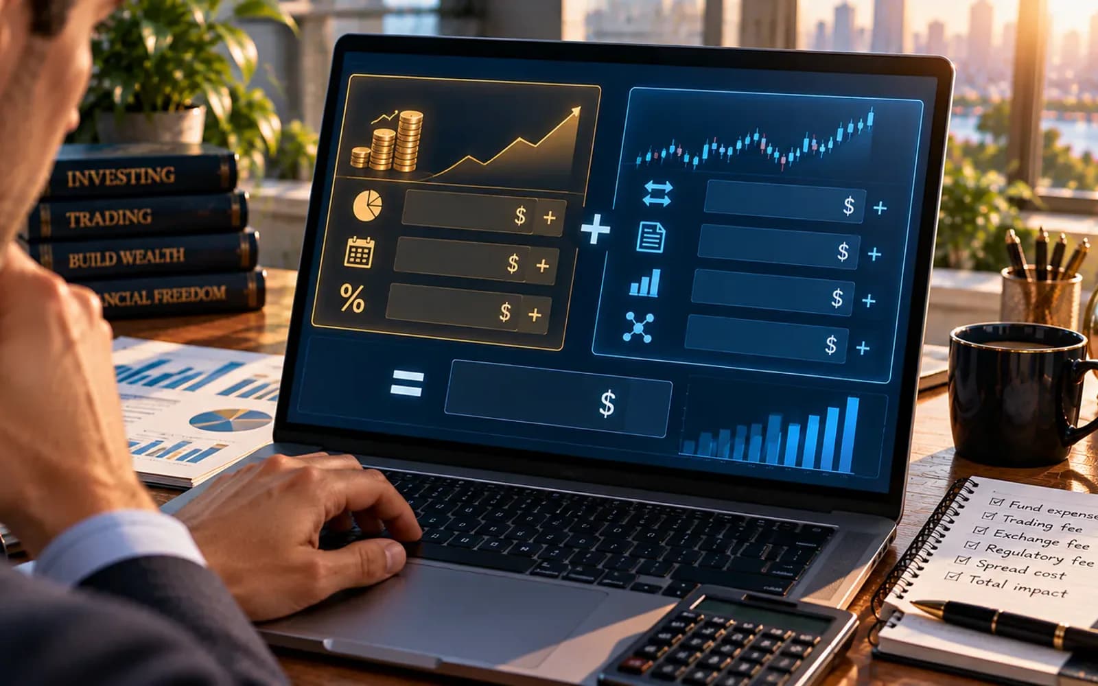 Calculator combining expense ratio and ETF trading costs