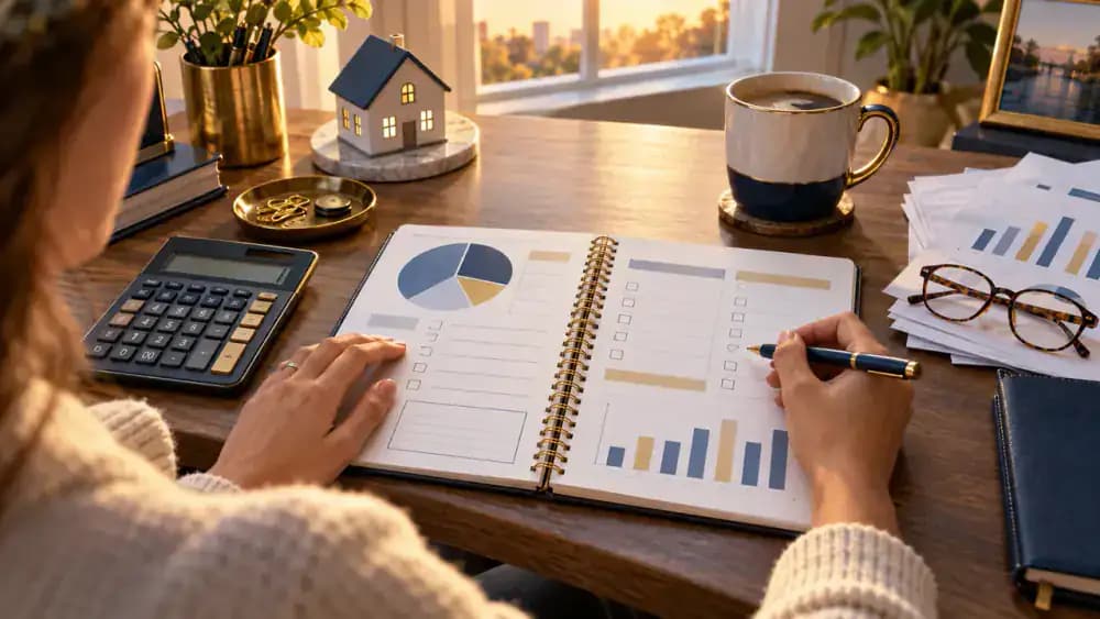 Household budget notebook with financial planning