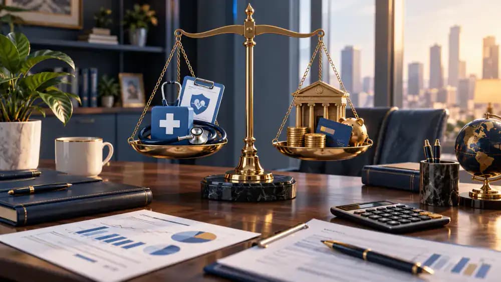 Person organizing medical debt documents and records