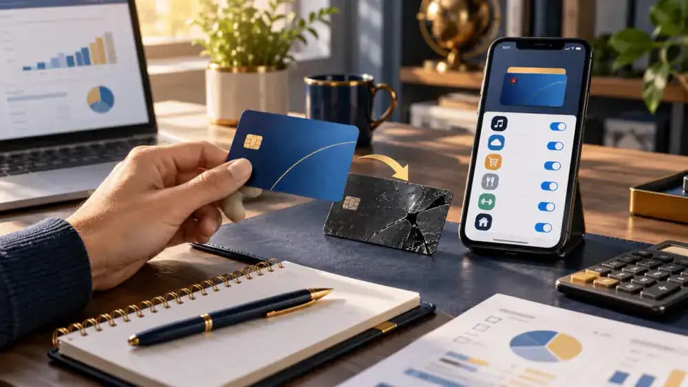 Old compromised card being replaced with a new payment card