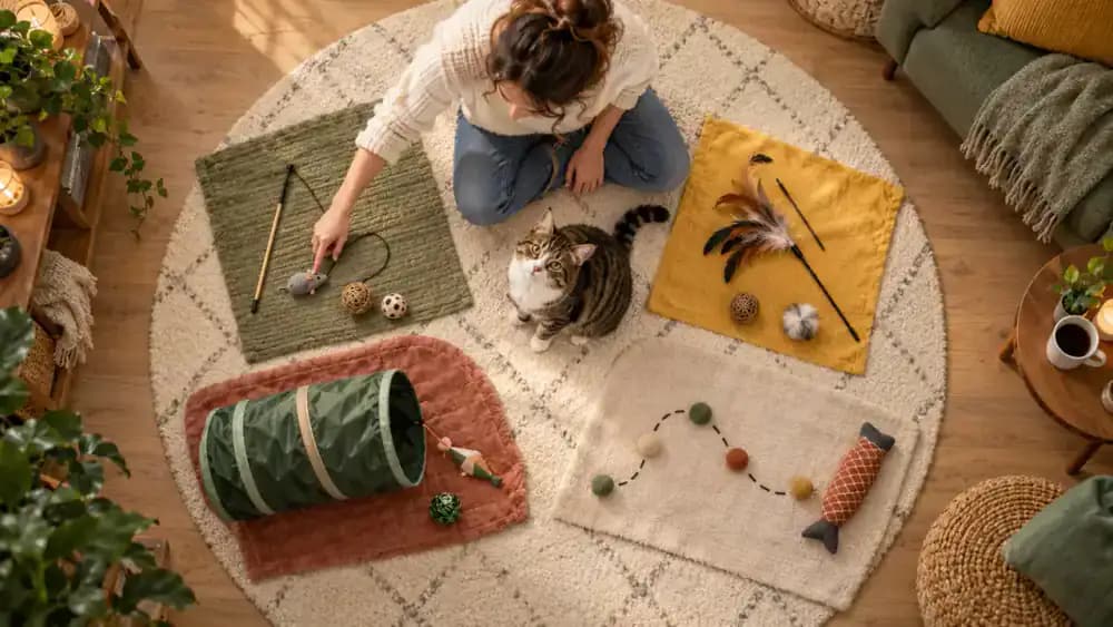 Weekly cat play planner with several toy combinations