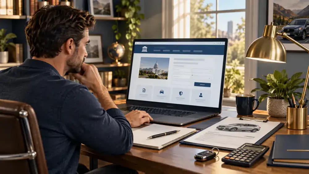Buyer preparing separate payments for a vehicle and required government fees.