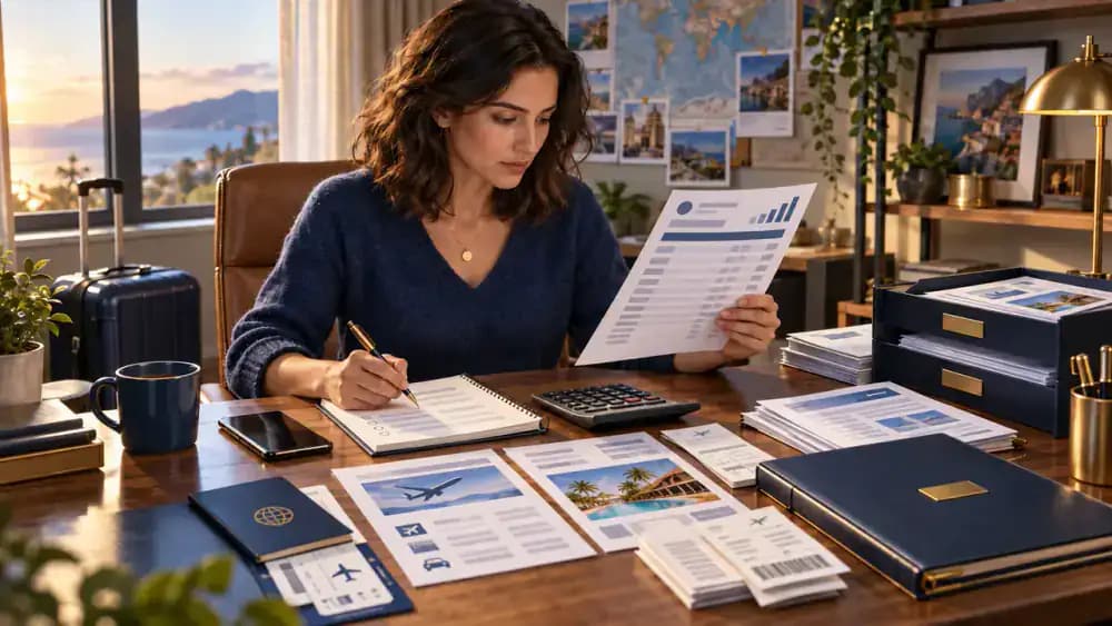 Traveler completing a pre-booking travel checklist
