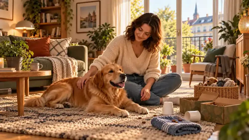 Dog enjoying different floor, box, and towel scent games on separate days