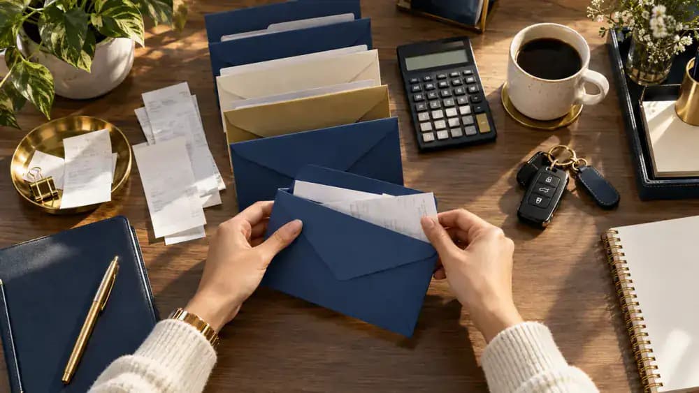 Different vehicle valuation approaches represented with tax documents and a calculator.