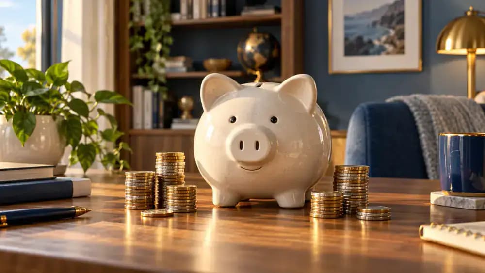 Piggy bank and savings coins representing the trade-off between insurance premiums and other financial goals.