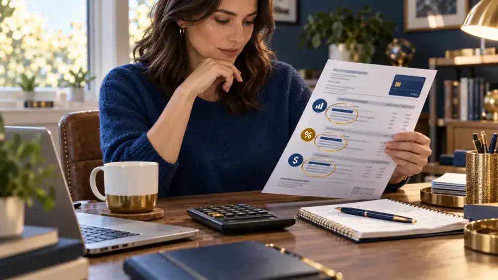 Consumer reviewing three questions on a credit card statement