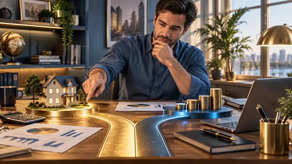 Person choosing between financial paths