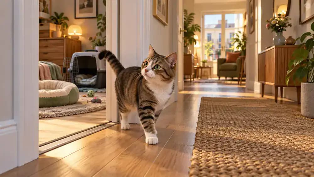 Complete cat starter room with food water litter hides bed scratcher and toy