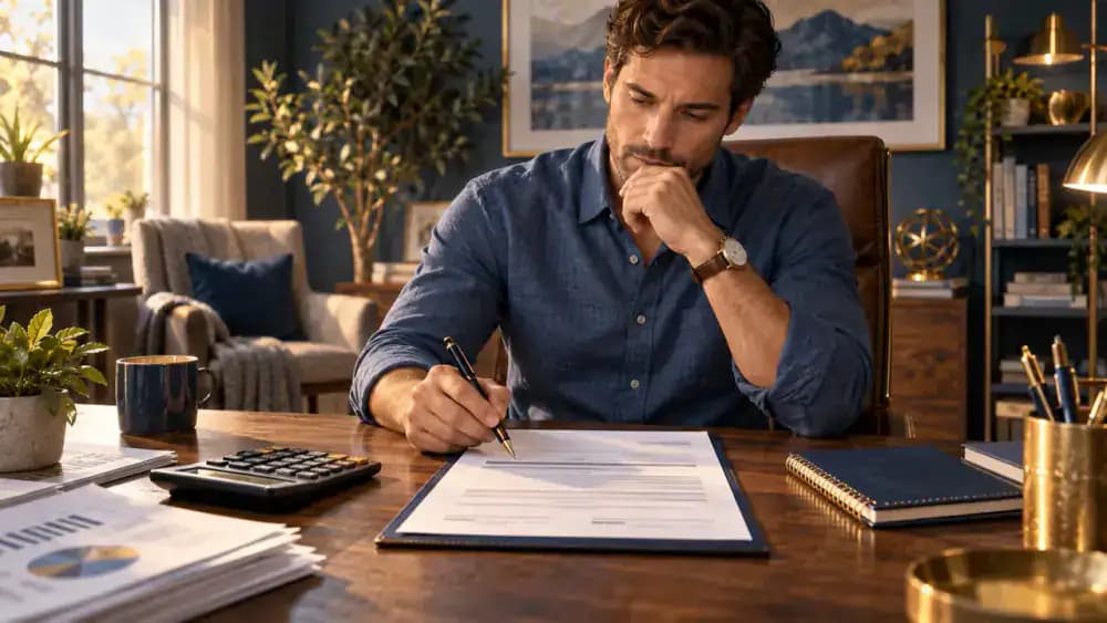 Consumer pausing before signing a loan agreement