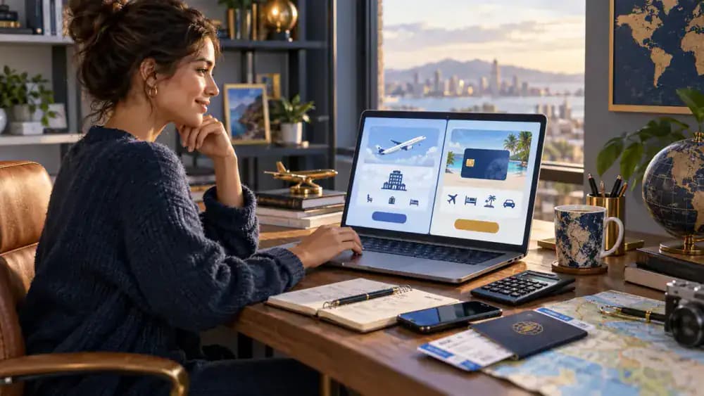 Traveler confidently choosing between direct and portal booking