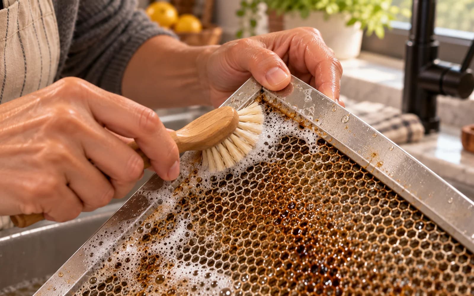 Small brush cleaning the filter handle and spring latch