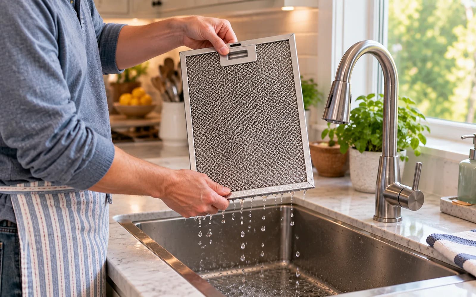 Clean filter drying upright on rack over absorbent towel